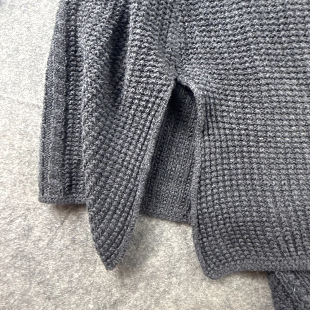 Jeanne Pierre Woman 1X Charcoal Grey Cable Knit 100% Cotton Sweater Side Slit